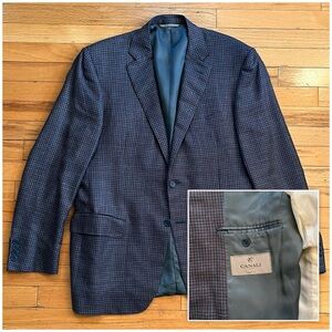 Recent Canali Men's Houndstooth Blazer Wool Silk Linen Fully Lined Copper Blue